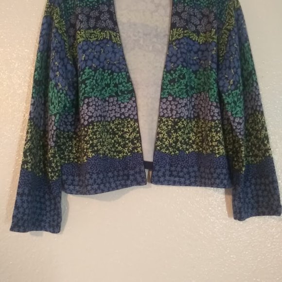Isaac Mizrahi Live women's size M blue multicolored print open cardigan sweater - Picture 3 of 13